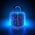 Cybersecurity Concept Blue Keylock with Binary Code. Generative AI