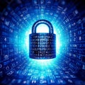Cybersecurity Concept Blue Keylock with Binary Code. Generative AI