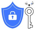 Cybersecurity Concept with Shield Lock, Key Symbol, and Financial Protection Icons Royalty Free Stock Photo