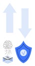 Cybersecurity Concept with Brain, Data Layers, Shield, and Arrows Indicating Data Transfer Royalty Free Stock Photo