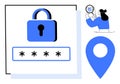 Cybersecurity Concept with Lock, Password, User Identification, and Geolocation Symbol Royalty Free Stock Photo