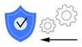 Cybersecurity Concept with Shield, Check Mark, Gears, and Arrow Protection and System Optimization Royalty Free Stock Photo