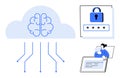Cloud Computing and Cybersecurity Concept with AI Brain, Password Lock, and Digital User Interaction Royalty Free Stock Photo