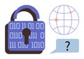 Cybersecurity Concept with Data Lock, Binary Code, Globe, and Question Bubble Royalty Free Stock Photo