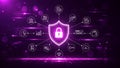 Cybersecurity Concept Digital Data Protection Shield Purple Network Abstract Background Royalty Free Stock Photo