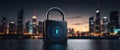 Cybersecurity Concept: Digital Lock with Futuristic Encryption Design