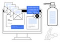 Cybersecurity Concept with Emails, Binary Code, and Surveillance on Desktop Display Royalty Free Stock Photo