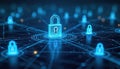 Cybersecurity concept featuring digital locks protecting network against cyber threats. Data encryption, authentication protocols Royalty Free Stock Photo
