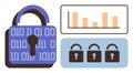 Cybersecurity Concept Featuring Encryption Lock, Data Chart, and Network Security Locks Royalty Free Stock Photo