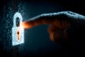 Cybersecurity Concept: Finger Touching Digital Lock for Secure Access Generative AI Royalty Free Stock Photo
