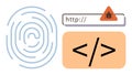 Cybersecurity Concept with Fingerprint, Code Bracket, and Malware Alert in Browser Bar Royalty Free Stock Photo