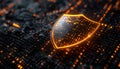 Cybersecurity concept with glowing digital shield binary code Royalty Free Stock Photo