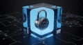 Cybersecurity Concept: Glowing Lock Inside Transparent Cube Royalty Free Stock Photo