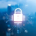 Cybersecurity Concept with Glowing Padlock Royalty Free Stock Photo