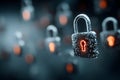 Cybersecurity Concept with Glowing Padlocks - Secure Digital Communication Design Generative AI Royalty Free Stock Photo