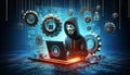 Cybersecurity Concept with Hacker and Technology Elements Royalty Free Stock Photo