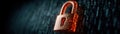 Cybersecurity concept with a heavy duty metal padlock symbolizing data protection and digital information security on a glowing Royalty Free Stock Photo