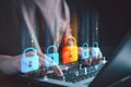 Cybersecurity concept identity theft, User privacy security and encryption, Database hacks, code, internet cyber crime. Hacker Royalty Free Stock Photo