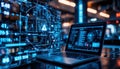 Cybersecurity Concept with Laptop and Digital Data Interface Royalty Free Stock Photo