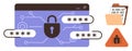Cybersecurity Concept with Lock, Passwords, Data File, and Malware Warning Icon Royalty Free Stock Photo
