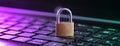 Cybersecurity concept, padlock on laptop computer keyboard Royalty Free Stock Photo