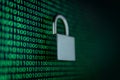 Cybersecurity concept with a padlock over binary code background. Royalty Free Stock Photo