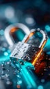 Cybersecurity concept with padlocks placed on a digital circuit board, covered with water droplets for a futuristic Royalty Free Stock Photo