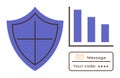 Cybersecurity Concept with Shield, Bar Graph, and Secure Code Notification Royalty Free Stock Photo