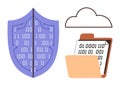 Cybersecurity Concept with Shield, Binary Code, Cloud, and Data Folder Royalty Free Stock Photo