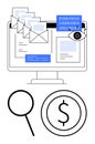 Cybersecurity Concepts with Emails, Data Privacy, and Financial Analysis Tools Royalty Free Stock Photo
