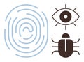 Cybersecurity Concepts Fingerprint, Surveillance, and Bug Symbolizing Digital Threats and Identity Royalty Free Stock Photo