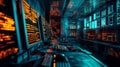 Cybersecurity control room with multiple glowing screens