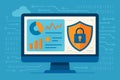 Cybersecurity dashboard with shield and graphs on monitor â AI generated Royalty Free Stock Photo