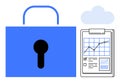 Data Security and Analytics Concept with Lock and Chart Clipboard Icon Royalty Free Stock Photo