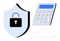 Cybersecurity and Data Protection Concept with Shield, Lock, Calculator, and Cloud Icon Royalty Free Stock Photo