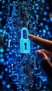 Cybersecurity, Data Protection. Digital Lock, Circuit Board with Glowing Lines Concept.