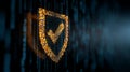 Cybersecurity data protection digital shield security concept network safety technology background binary code glowing checkmark Royalty Free Stock Photo