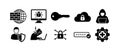 Cybersecurity and data protection icon set. Includes symbols for firewall, malware bug, cloud security, phishing, and hacker Royalty Free Stock Photo