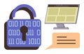 Cybersecurity and Data Protection with Lock, Binary Code, Browser Window, and Text Speech Bubble Royalty Free Stock Photo