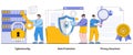 Cybersecurity, data protection, privacy assurance concept with character. Business resilience abstract vector illustration set.