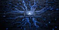 Cybersecurity data protection on processor chip. Digital Security Concept on futuristic circuit board Royalty Free Stock Photo