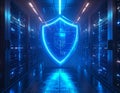 Cybersecurity Data Protection Shield in Server Room Network Security Technology Concept Digital Privacy AI Generated Royalty Free Stock Photo