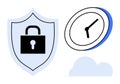 Secure Data Management Concept with Shield Lock and Time Visualization Elements Royalty Free Stock Photo