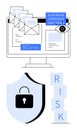 Cybersecurity and Data Risk Protection with Shield, Secure Lock, and Email Monitoring Royalty Free Stock Photo