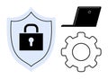 Cybersecurity, Data Protection, and Technology Security Concepts with Shield, Lock, Gear, and Laptop Icons Royalty Free Stock Photo