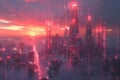 Concept Cybersecurity, Data Towers, Cybersecurity Dawn Data Towers Guarding the Digital Horizon