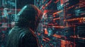 Cybersecurity and digital animation hacking, tech security, code running, and database scanning Royalty Free Stock Photo