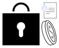 Secure Digital Identity and Financial Security Concept with Lock, Document, and Coin Symbols Royalty Free Stock Photo