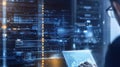 Cybersecurity Engineer Analyzing Data on a Digital Interface