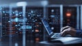 Cybersecurity Engineer Analyzing Data in High-Tech Environment